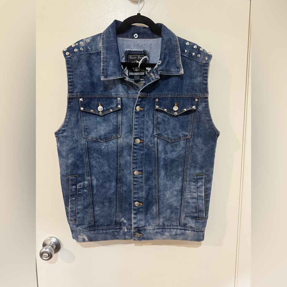 Bare Fox Men's Denim With Studs Size XL  Trucker Biker Vest